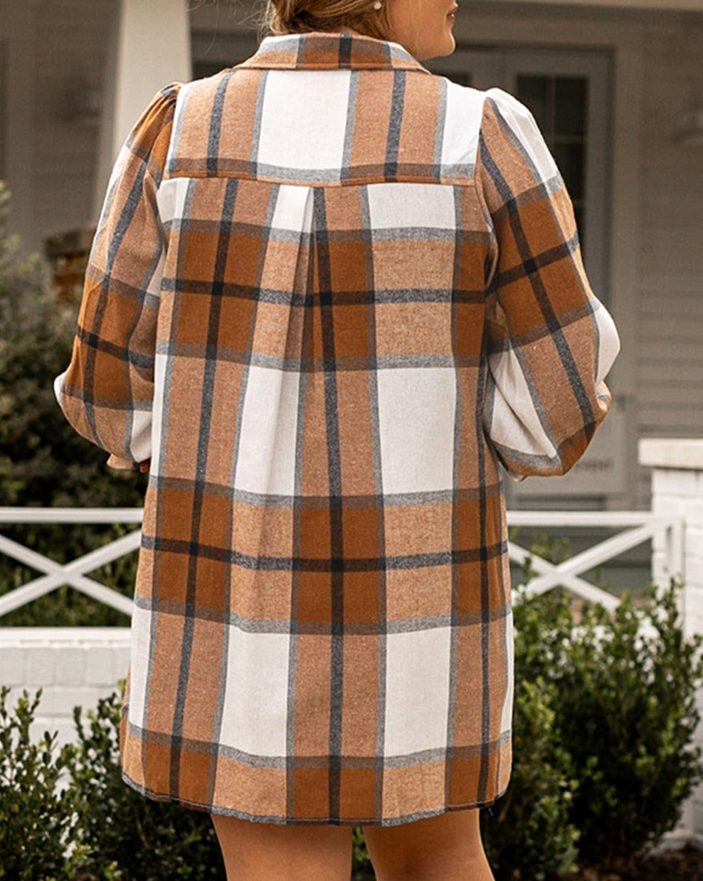 Plaid Flounce Sleeve Dress Plus Size