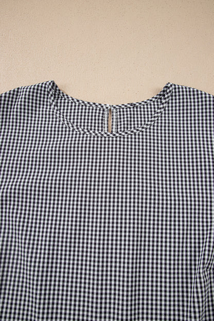 Plus Size Gingham Bow Ruffle Sleeve Top