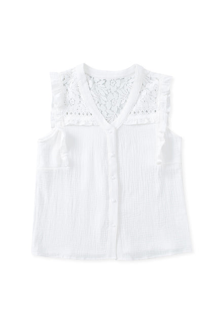 Gauze Lace Buttoned V-Neck Shirt