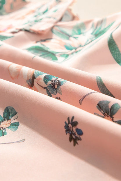 Floral Frilled V-Neck Pleated Sleeve Blouse