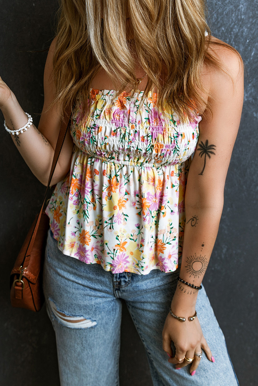 Floral Shirred Peplum Cami Top