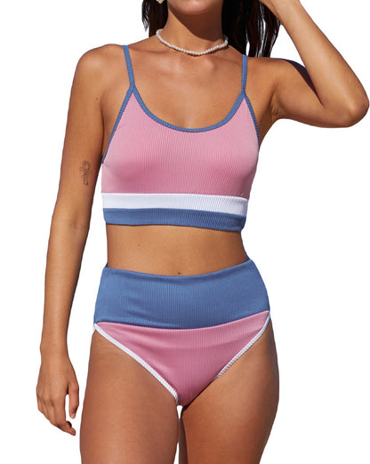 Colorblock Ribbed High Waist Bikini