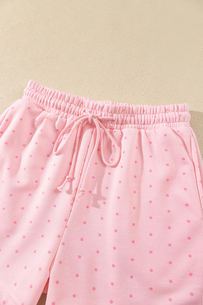 Polka Dot Kangaroo Pocket Hoodie & Shorts Set