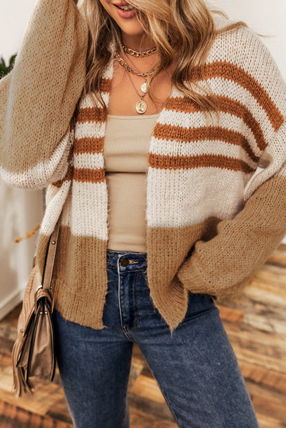 Colorblock Striped Open Cardigan