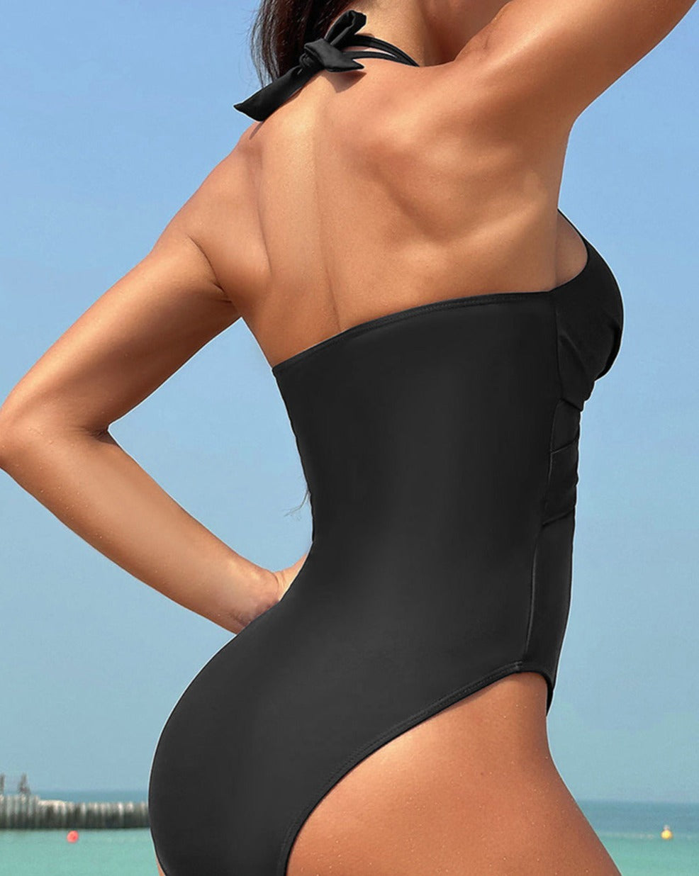 Mesh Insert Halter One-Piece Swimsuit