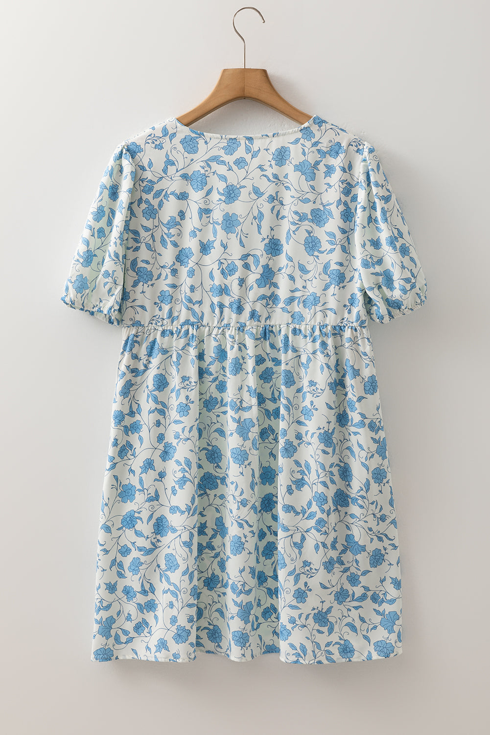 Floral Contrast Bow Puff Sleeve Mini Dress