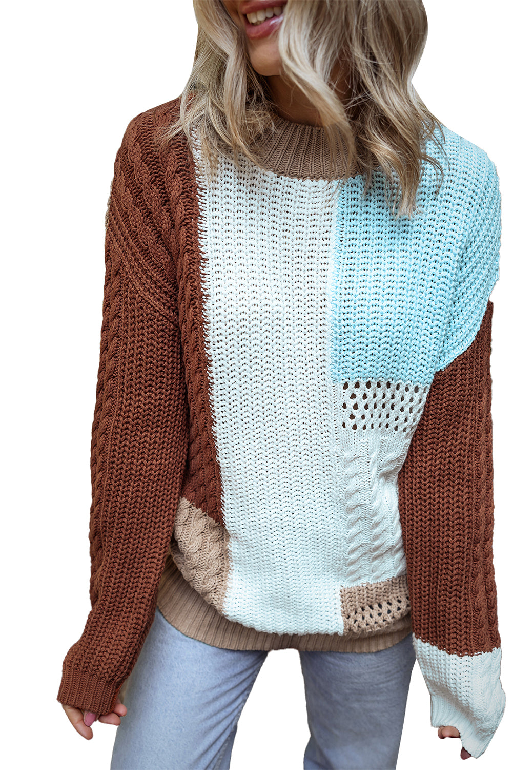 Textured Colorblock Knit Sweater