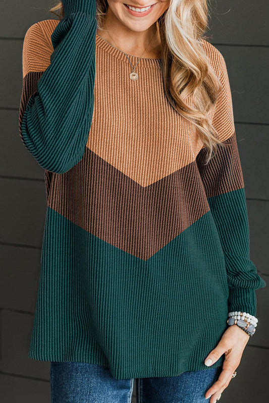 Colorblock Chevron Stripe Ribbed Top