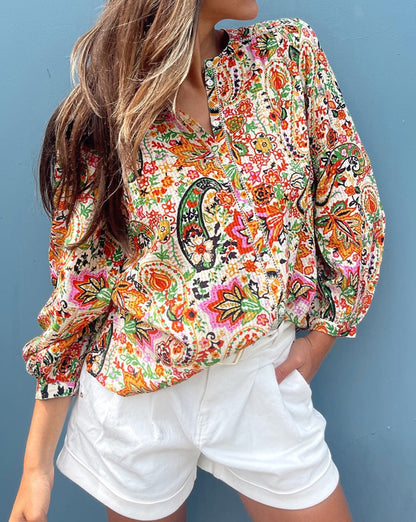 Multicolor Floral Puff Sleeve Shirt