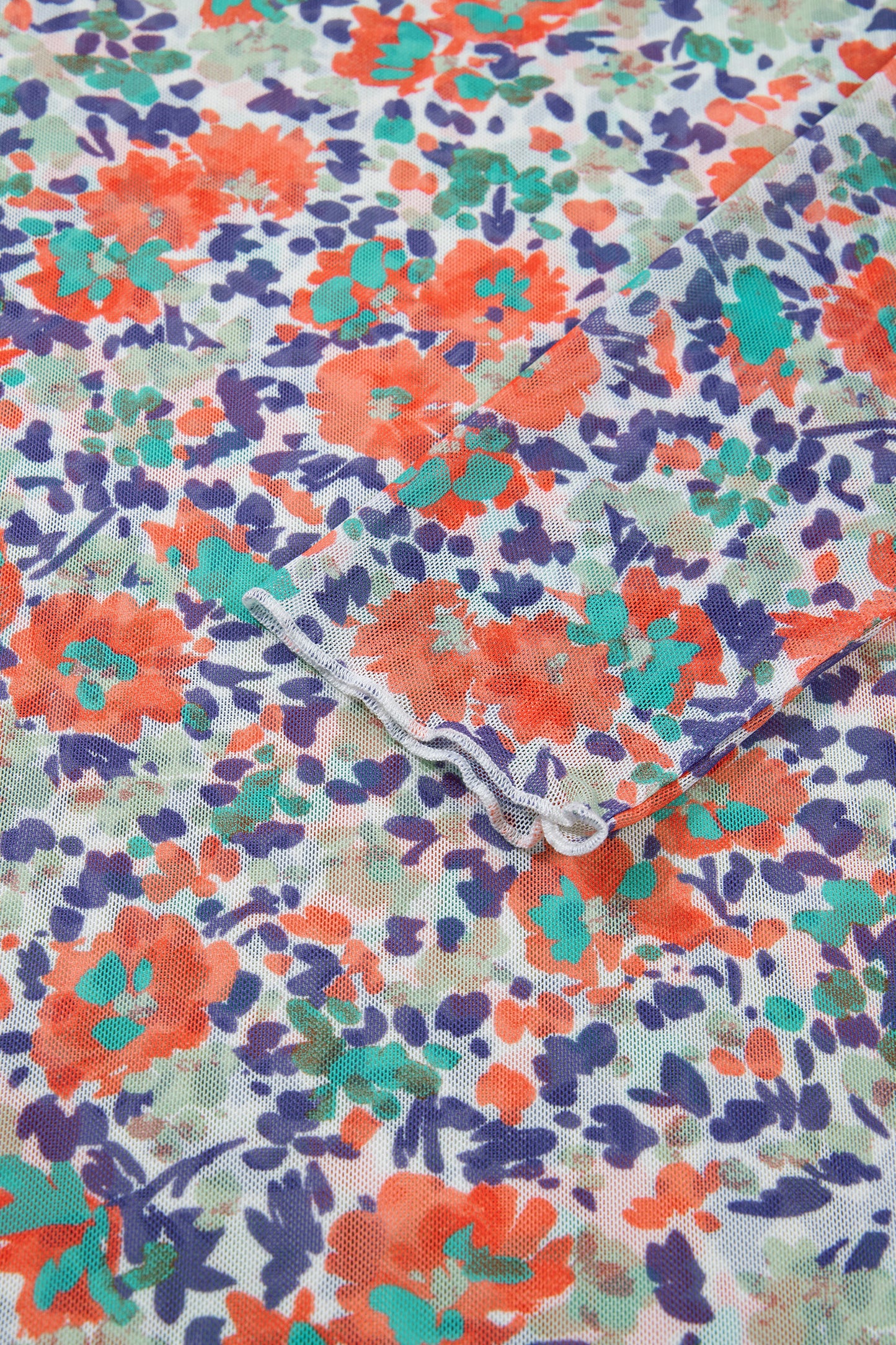 Floral Mesh Long Sleeve Mock Neck Top