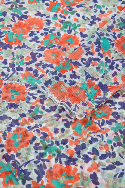 Floral Mesh Long Sleeve Mock Neck Top