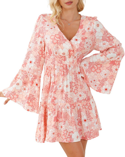 Floral Ruffle Bell Sleeve Dress