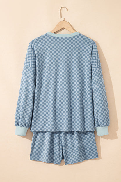 Checker Long Sleeve Pullover and Shorts Set