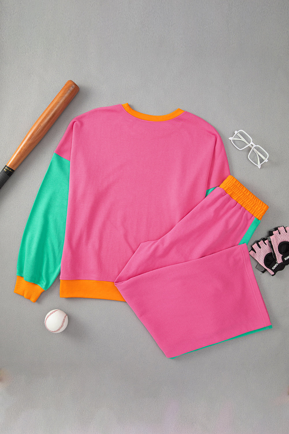 Colorblock Sweatshirt & Loose Pants Set