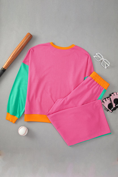 Colorblock Sweatshirt & Loose Pants Set