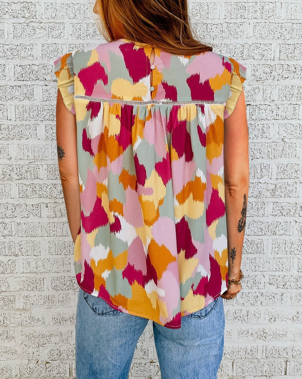 Abstract Flutter Sleeve Tank Top