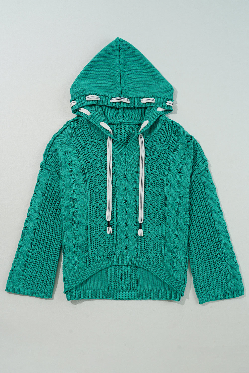 Cable Knit Drawstring Hooded Sweater