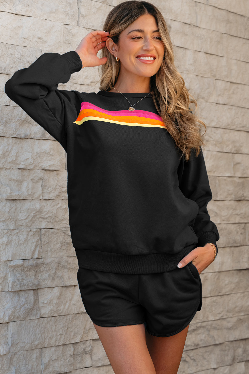 Colorblock Stripe Pullover and Shorts Set
