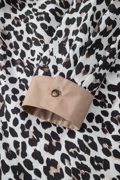 Plus Size Leopard Contrast Trim Half Button Top