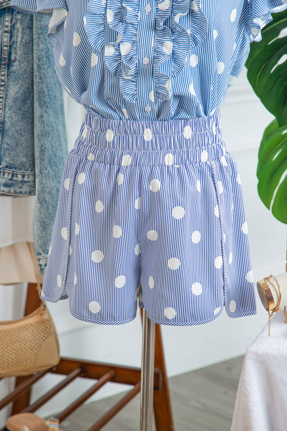 Polka Dot Shirred High Waist Shorts