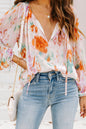 Abstract Floral Puff Sleeve Blouse