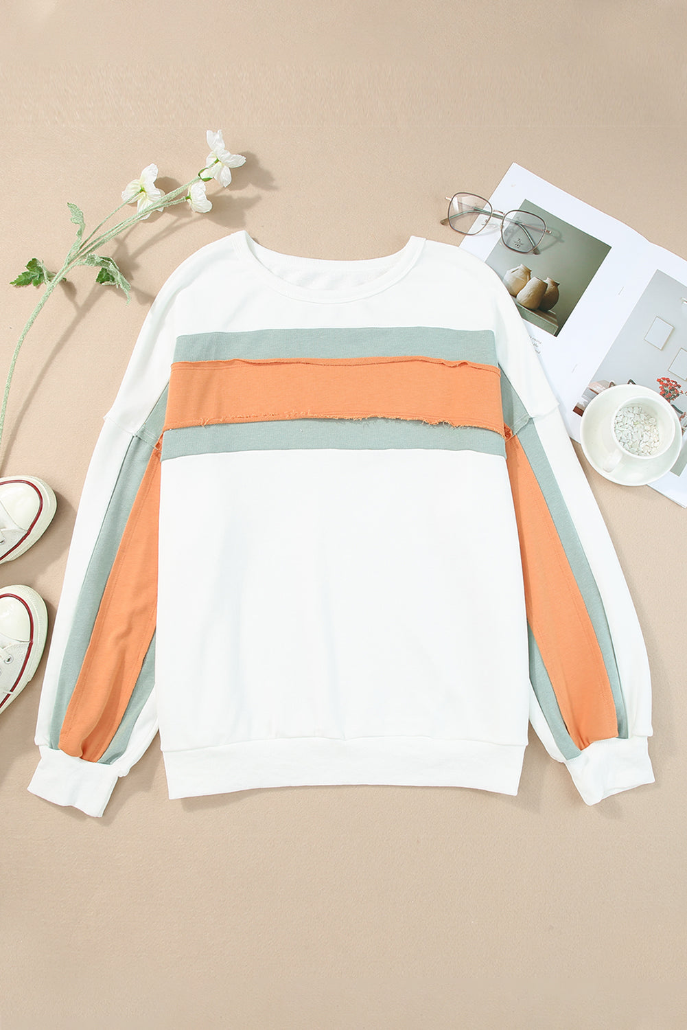 Colorblock Drop Sleeve Pullover Sweatshirt