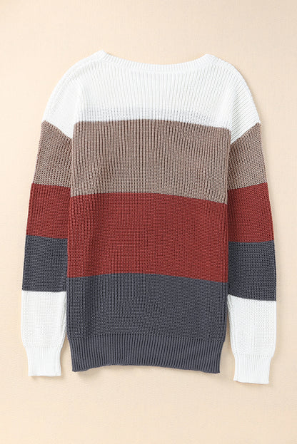 Colorblock Stripe Round Neck Pullover Sweater