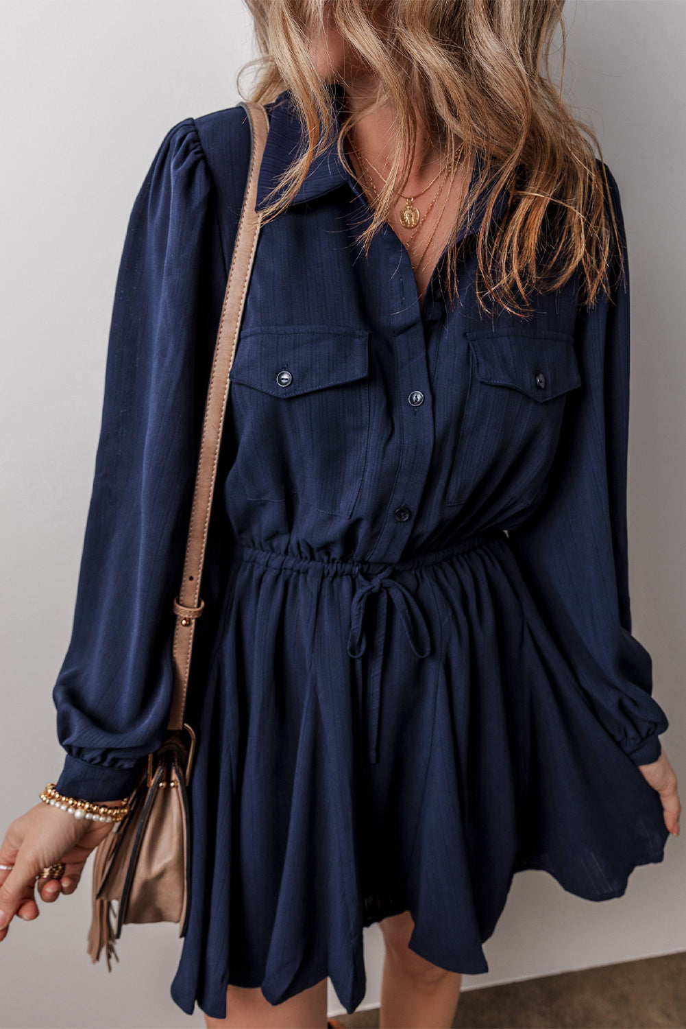 Solid Chest Pocket Mini Dress