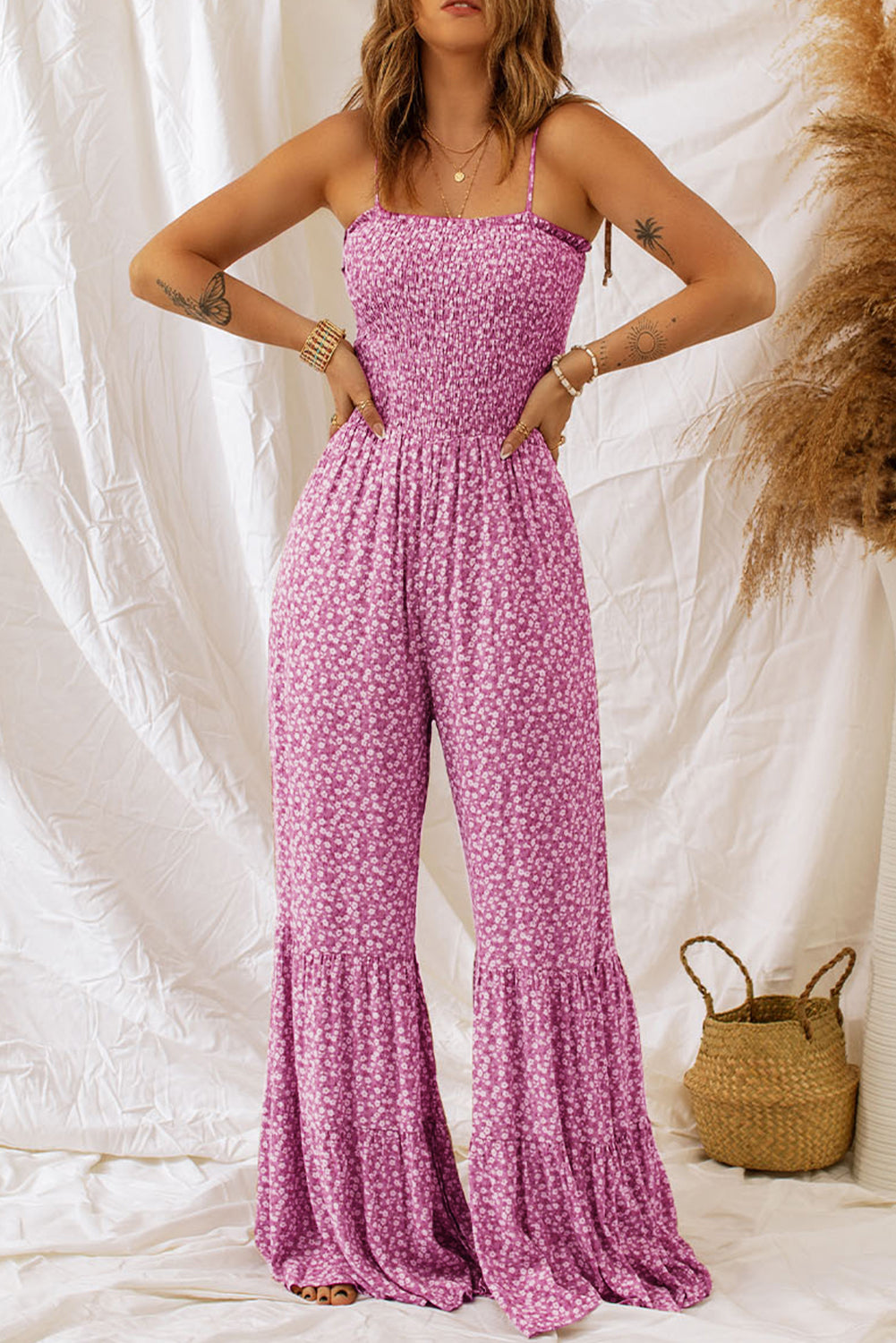 Floral Smocked Wide Leg Jumpsuit