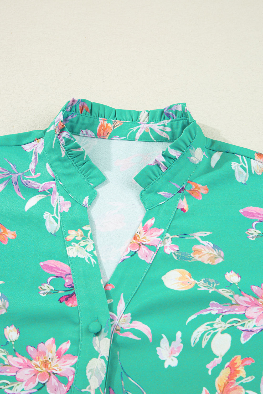 Floral Lantern Sleeve Buttoned Shirt