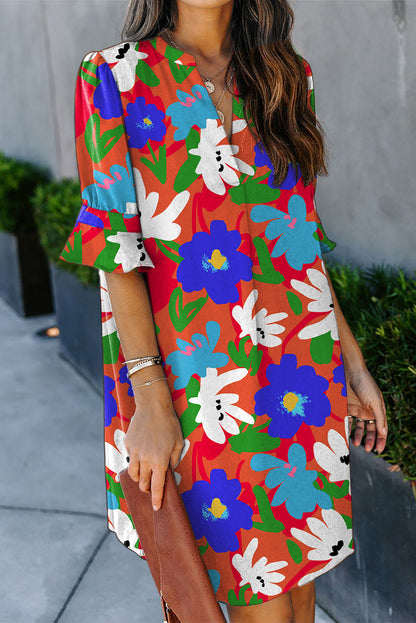 Floral Short Sleeve V-Neck Dress