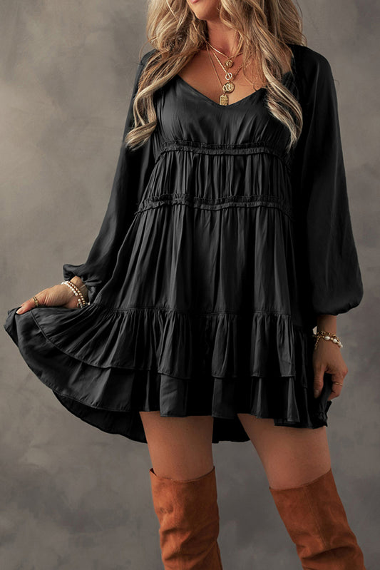 Ruffle Puff Sleeve Mini Dress