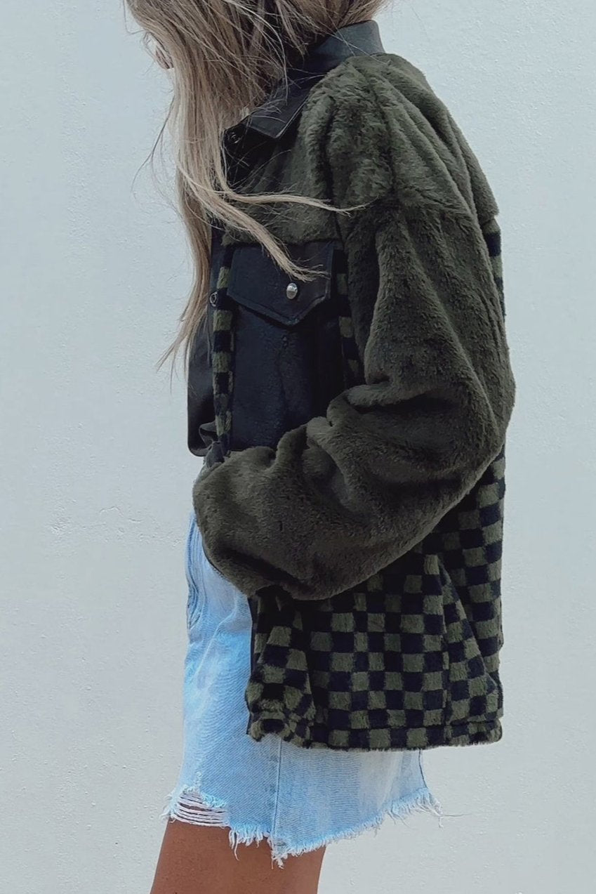 Checker Fleece Flap Pocket Jacket