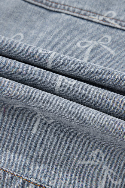 Denim Bow Light Wash Raw Hem Jacket