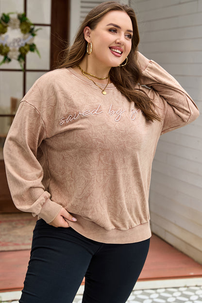 Plus Size SAVE BY GRACE Embroidered Mineral Wash Sweatshirt