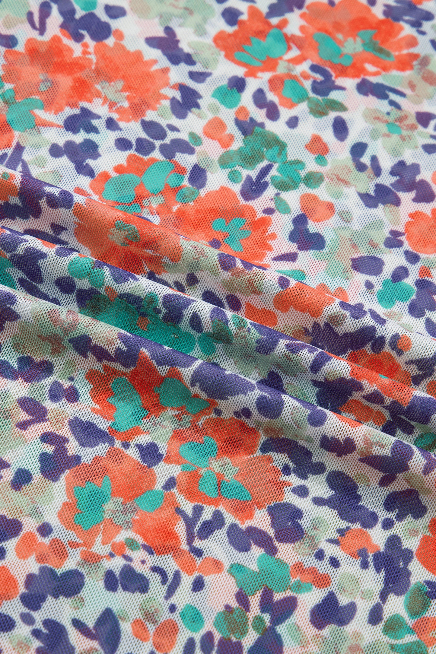 Floral Mesh Long Sleeve Mock Neck Top