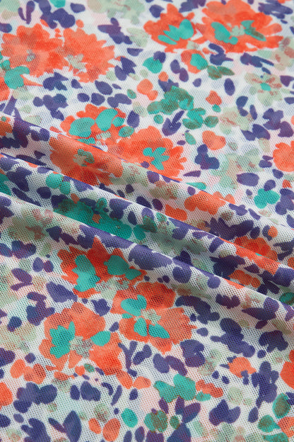 Floral Mesh Long Sleeve Mock Neck Top