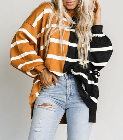 Stripe Colorblock Dropped Shoulder Top