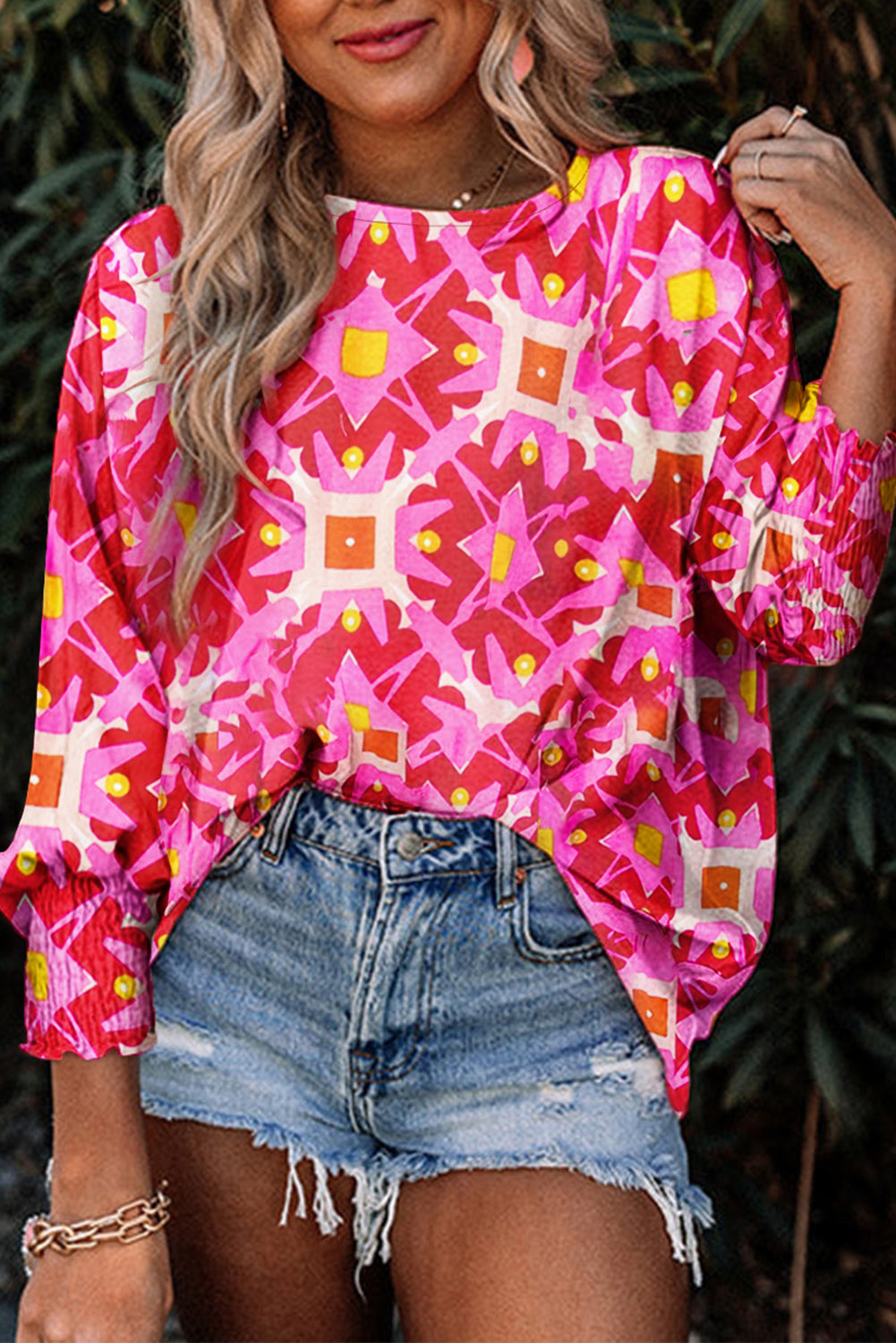 Geometric 3/4 Sleeve Blouse