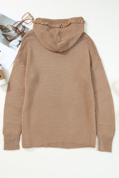 Ribbed Raw Edge Hooded Sweater