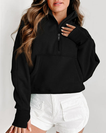 Half Zip Thumbhole Sleeve Sweatshirt