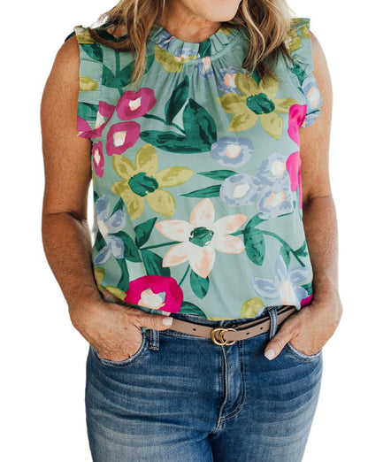 Floral Ruffle Trim Tank Top