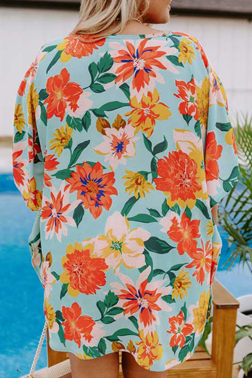 Plus Size Floral Batwing Sleeve Blouse