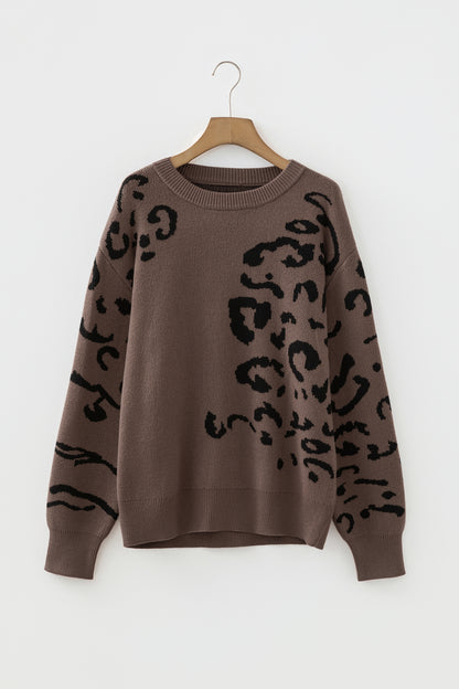 Leopard Asymmetric Drop Shoulder Sweater