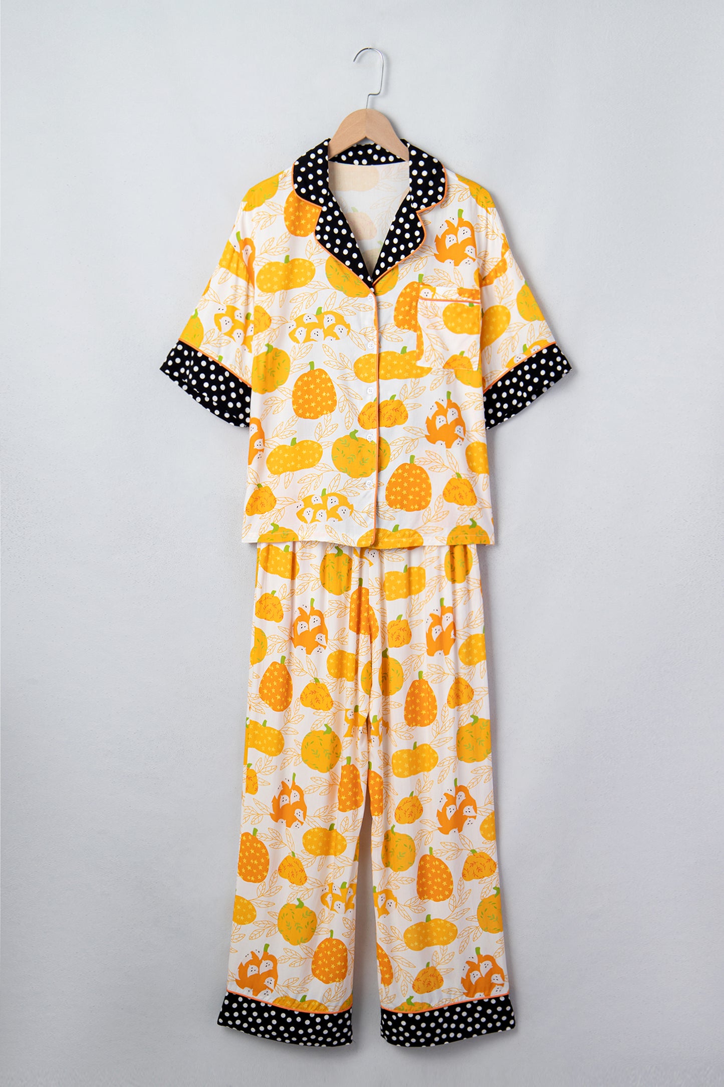 Pumpkin Polka Dot Trim Top & Pants Lounge Set