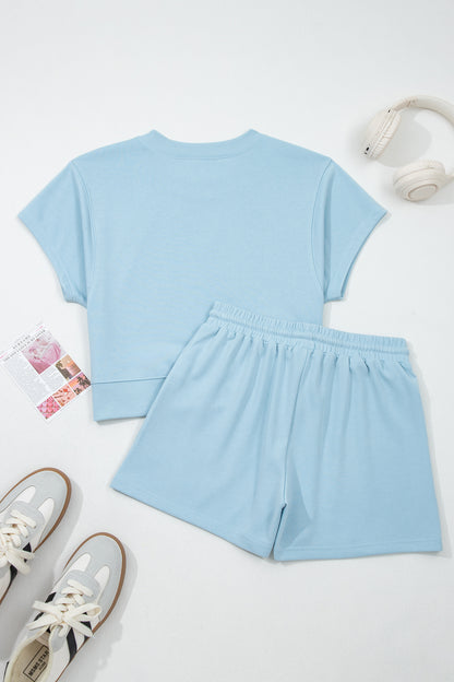 Solid Loose Tee & Drawstring Shorts Set