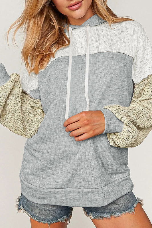 Cable Textured Patchwork Pullover Hoodie