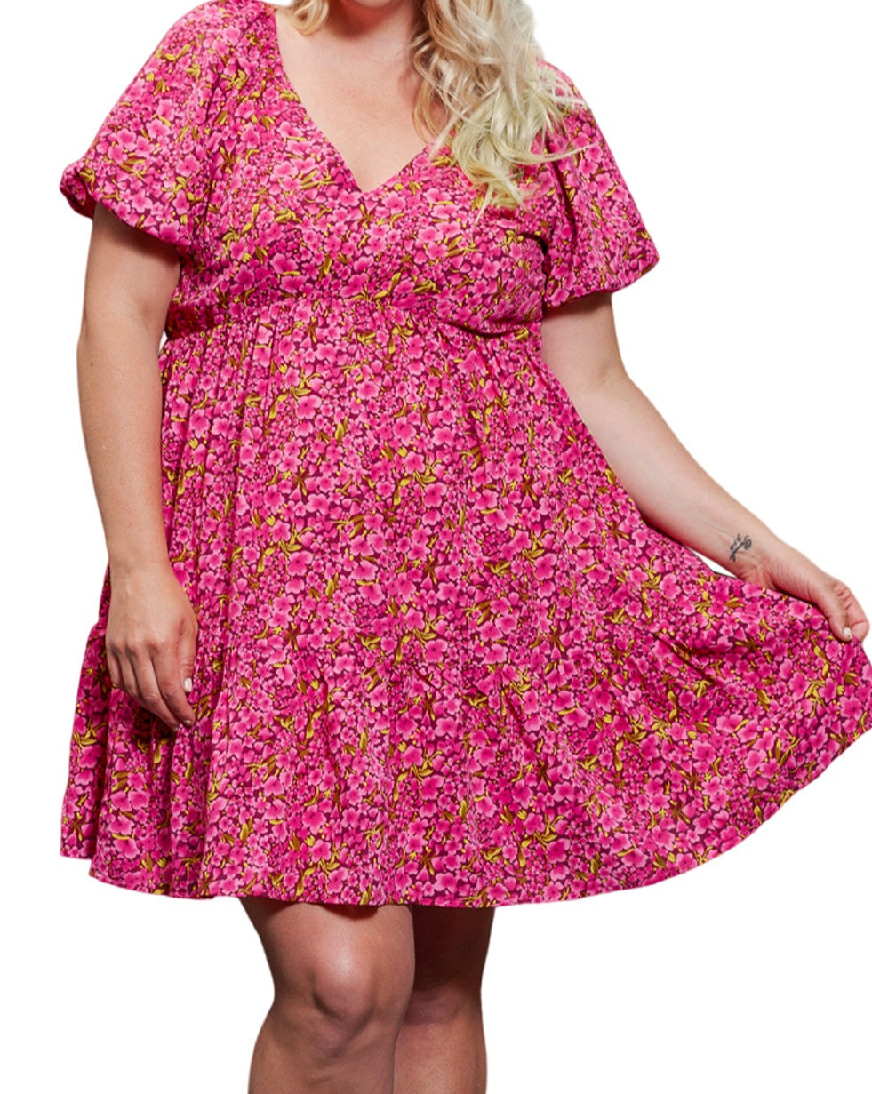 Floral V-Neck Babydoll Dress Plus Size