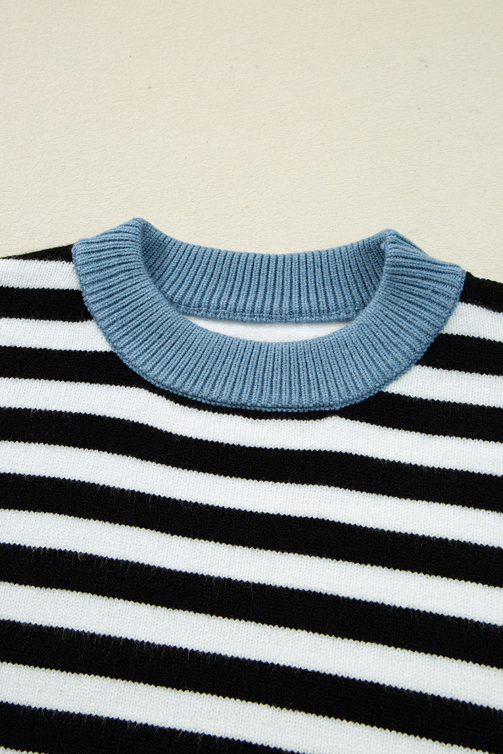 Stripe Colorblock Ribbed Trim Long Sleeve Sweater