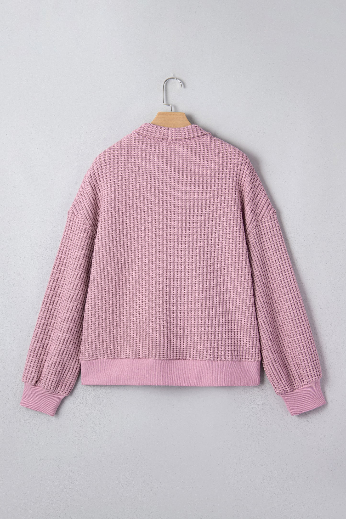 Solid Textured Knit Snap Button Collar Top